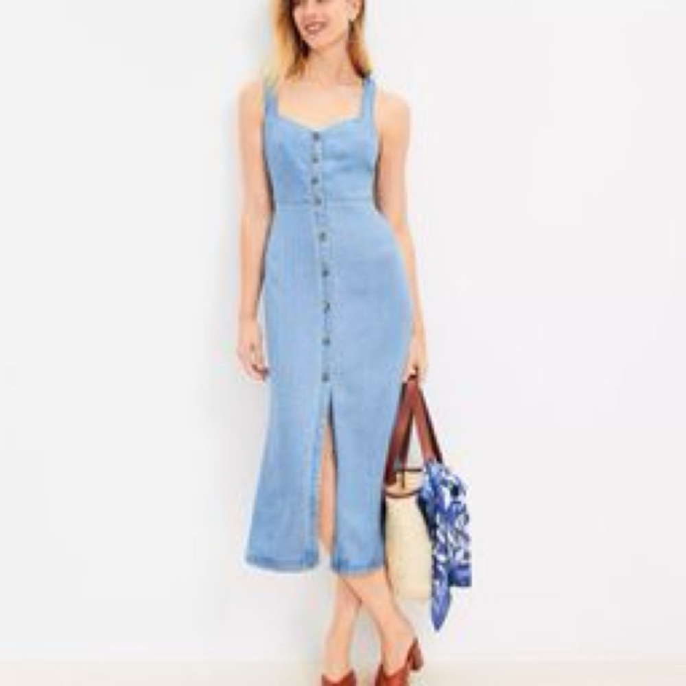 LOFT Chambray Light Blue Denim Dress. NWT size 10P - Picture 8 of 9
